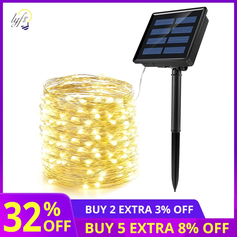 200 светодиоды и солнечные лампы водонепроницаемые медные проволочные гирлянды