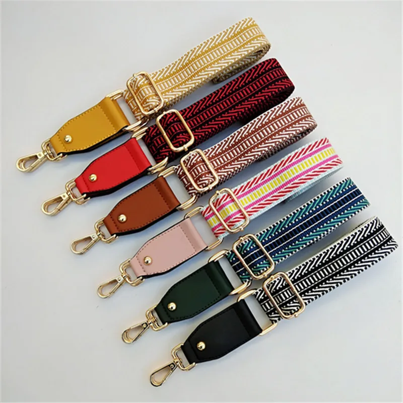 

Fashion Luxury Bag Strap Canvas Cotton Fabric Shoulder Strap Belt Chromatic Stripe Diy Bag Accessories Adjustable O Bag Handles