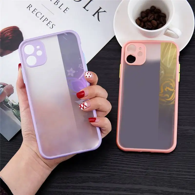 

Genshin Impact Hu Tao Raiden Shogun Phone Case Pink Color Matte Transparent For iPhone 13 12 11 Pro Max Mini X XR XS 7 8 Plus