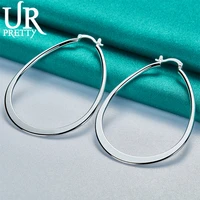 urpretty new 925 sterling silver simple smooth drop shape loop 64mm hoop earring for women party wedding charm jewelry gift