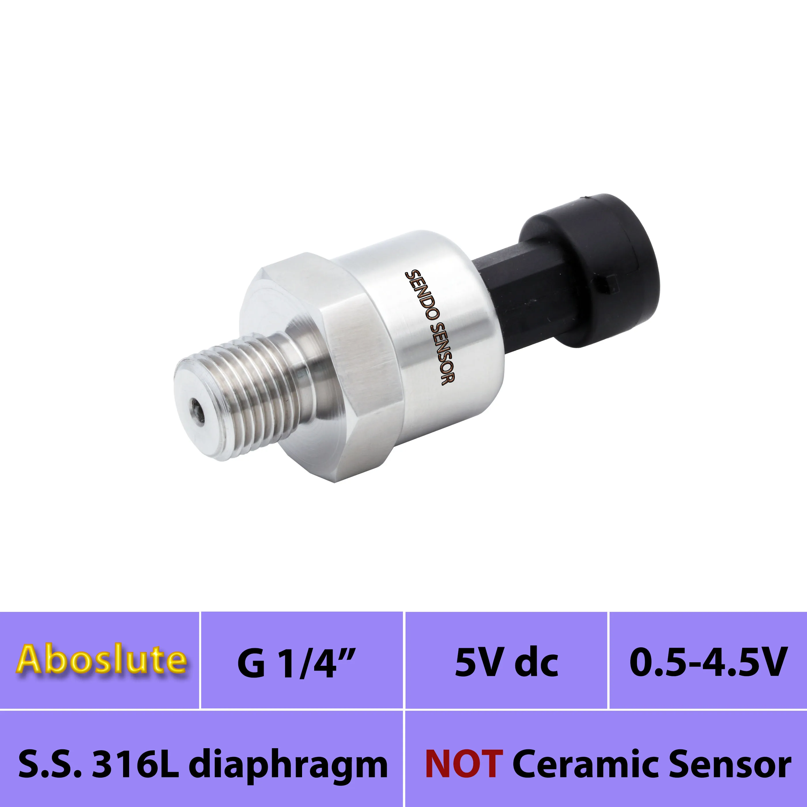 

absolute pressure sensor transducer, 30psia, 50psia, 75psia, 0.5 to 4.5V, 5V supply, 4, 6, 10 bar, 1.6 mpa, 2.5mpa, G1 4 thread