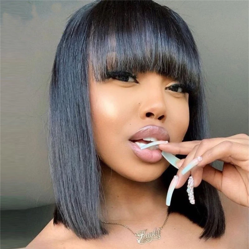 Прямые короткие парики боб перуанские волосы парик с челкой дешевые машины