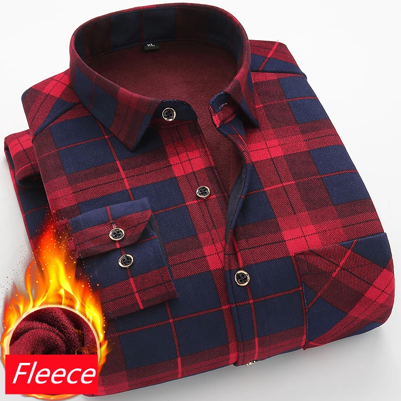 Мужская Флисовая теплая рубашка в клетку размеры до 8XL | одежда