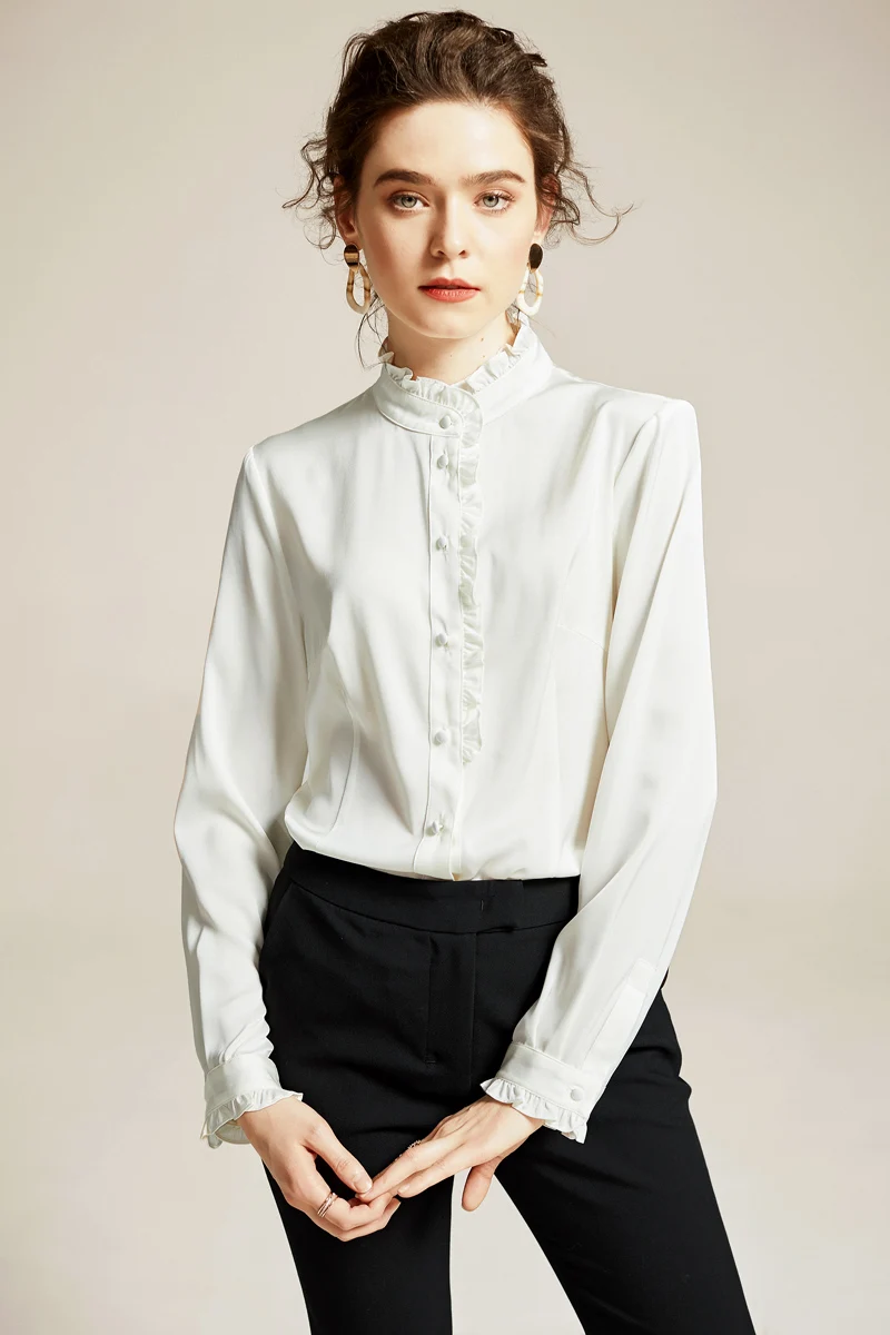 

Women's Fashion Runway Silk Shirts Ruffled Collar Long Sleeves Ruffles Elegant Blouse Tops
