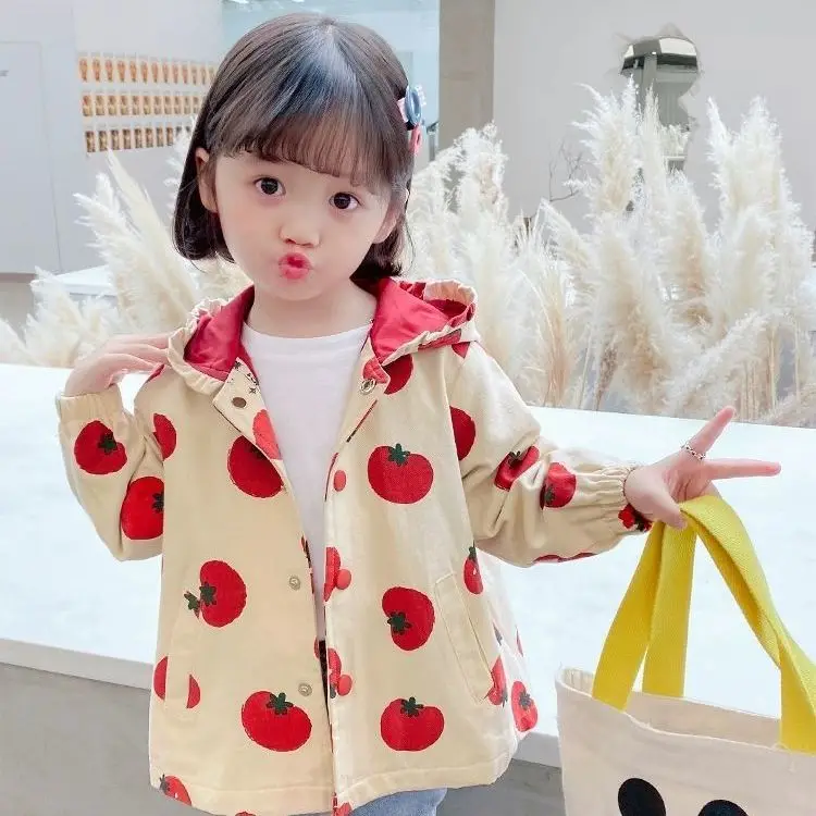 

Girls spring and autumn clothes new coat loose fashionable windbreaker primary school students cute baby coat girls children