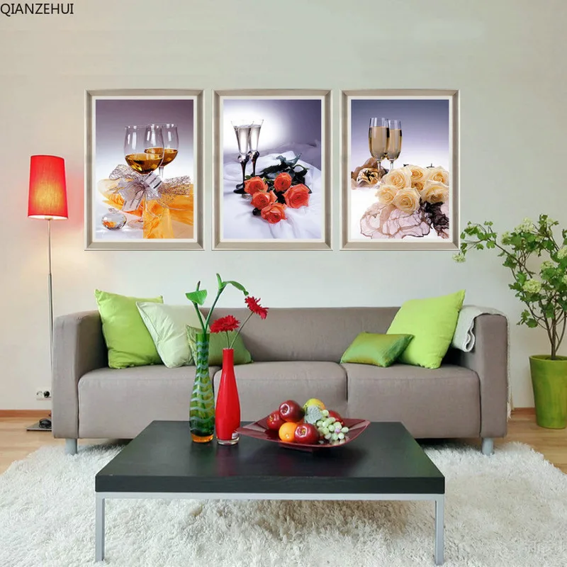 QIANZEHUI DIY 5D Diamond Embroidery Round Living room bedroom dining wine glass rhinestone full painting | Дом и сад