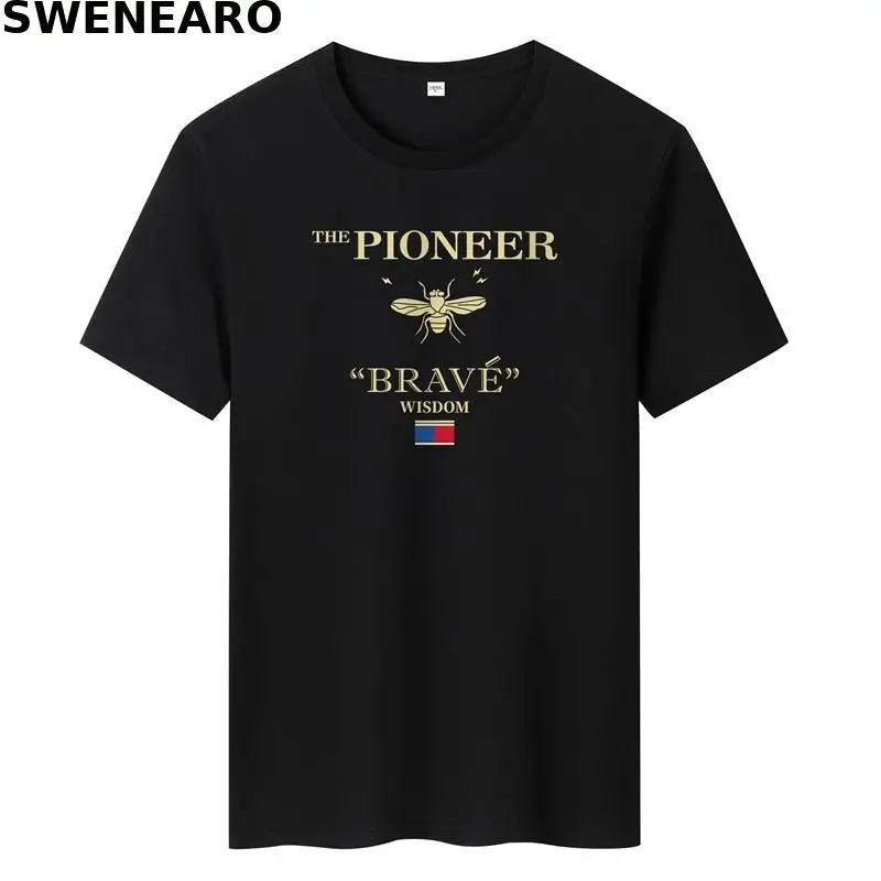 

SWENEARO 2021 new summer T-shirt men's 100% cotton bee print T-shirt men's casual O-neck short-sleeved brand T-shirt