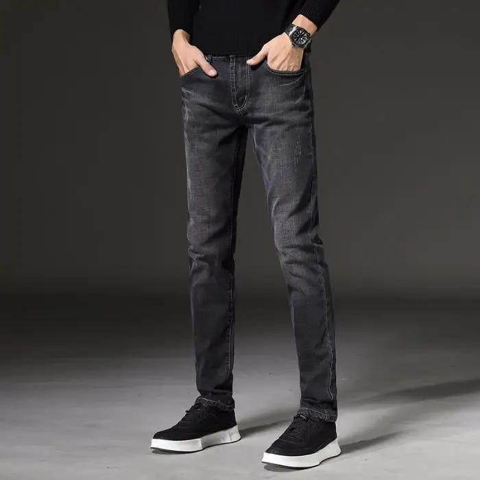 

Мужские Модные джинсы, повседневные брюки с эффектом потертости, зауженные прямые джинсовые брюки