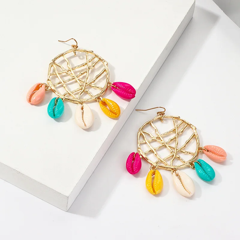 2021 Rushed серьги сережки Brincos богемный Ловец снов Цвет ракушками случайный
