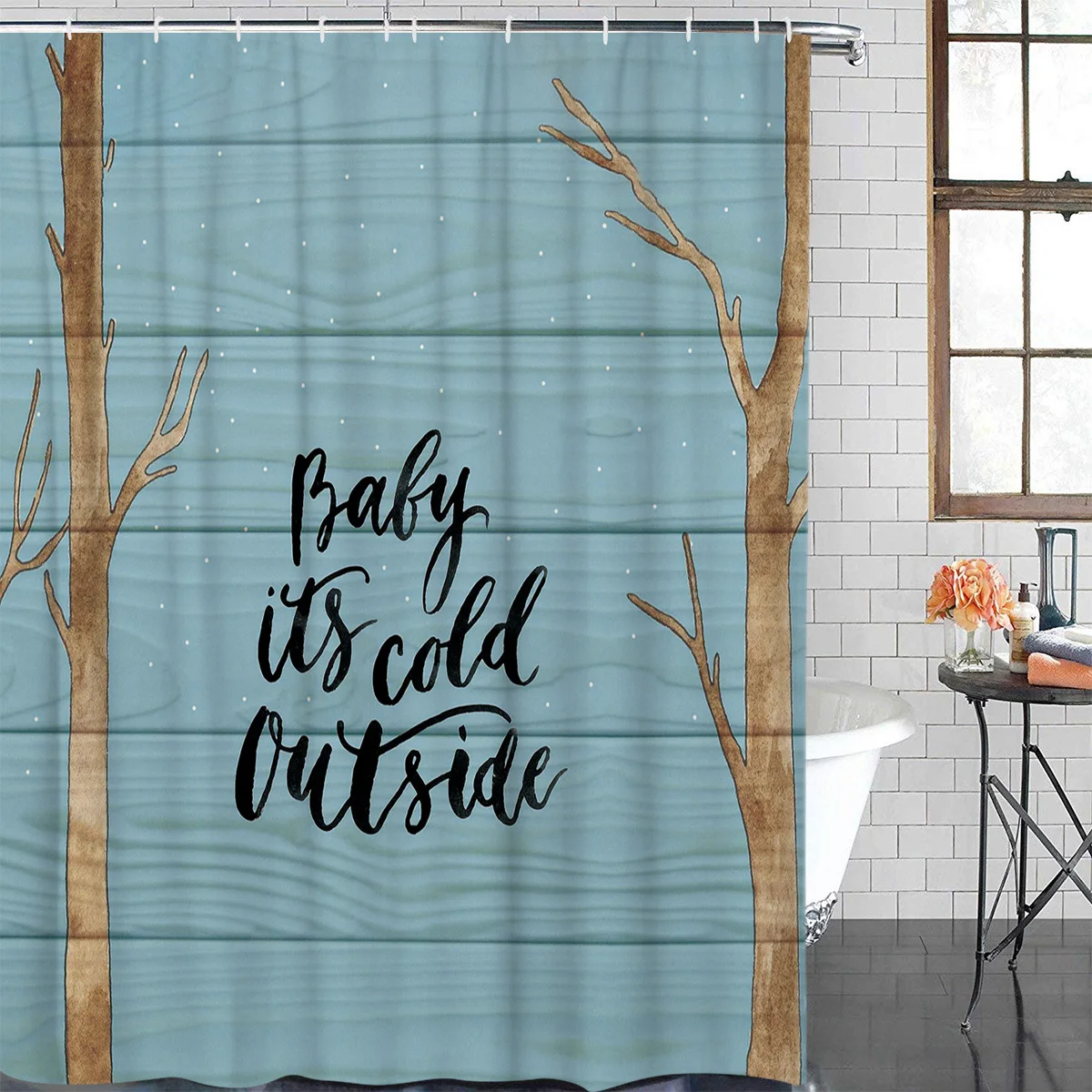 Тканевый занавес для душа из полиэстера с изображением коричневого дерева дня