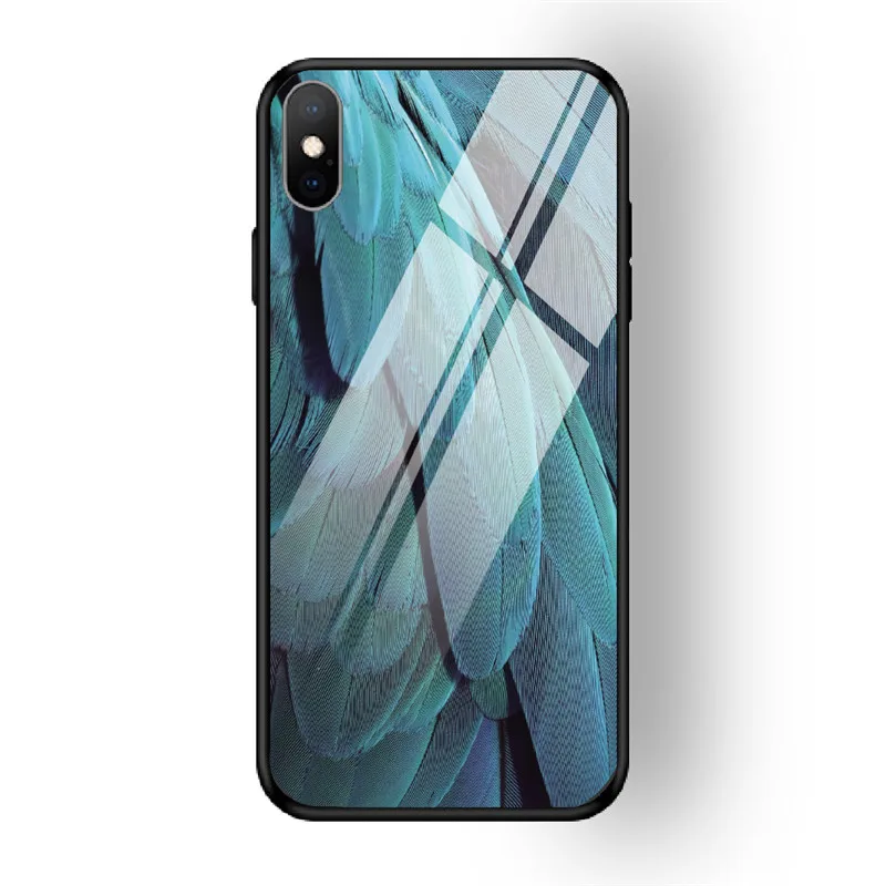 Чехол для iPhone X XS MAX XR для 6 6S 7 8 PLUS чехол из закаленного стекла с перьями красный желтый задняя чехол для iPhone 5 5S SE Funda
