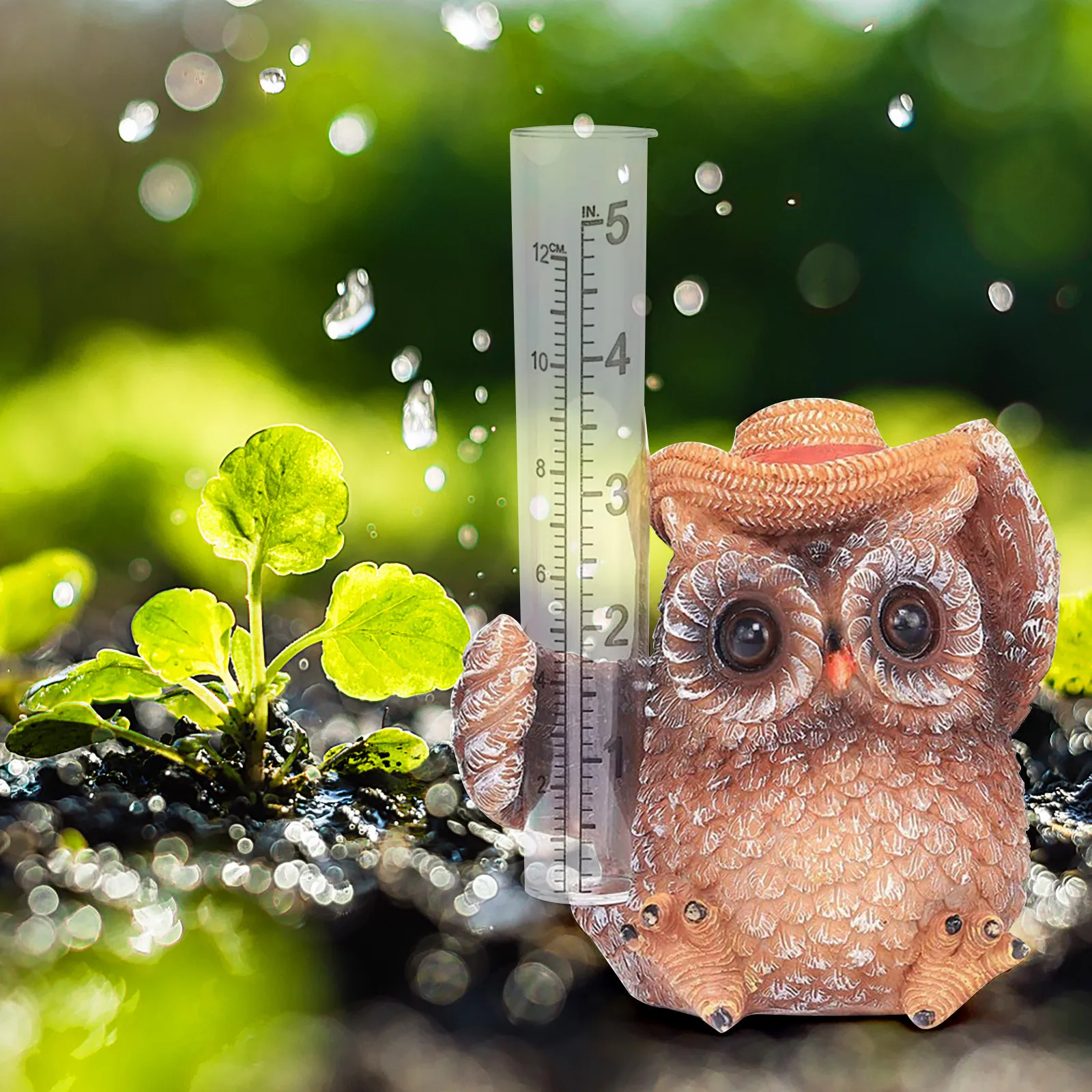 

Outdoor Yard Resin Rain Gauge Owl Rain Gauge With Metering Tube Accurate Measurement Rain Colllection Garden Decor Ornaments