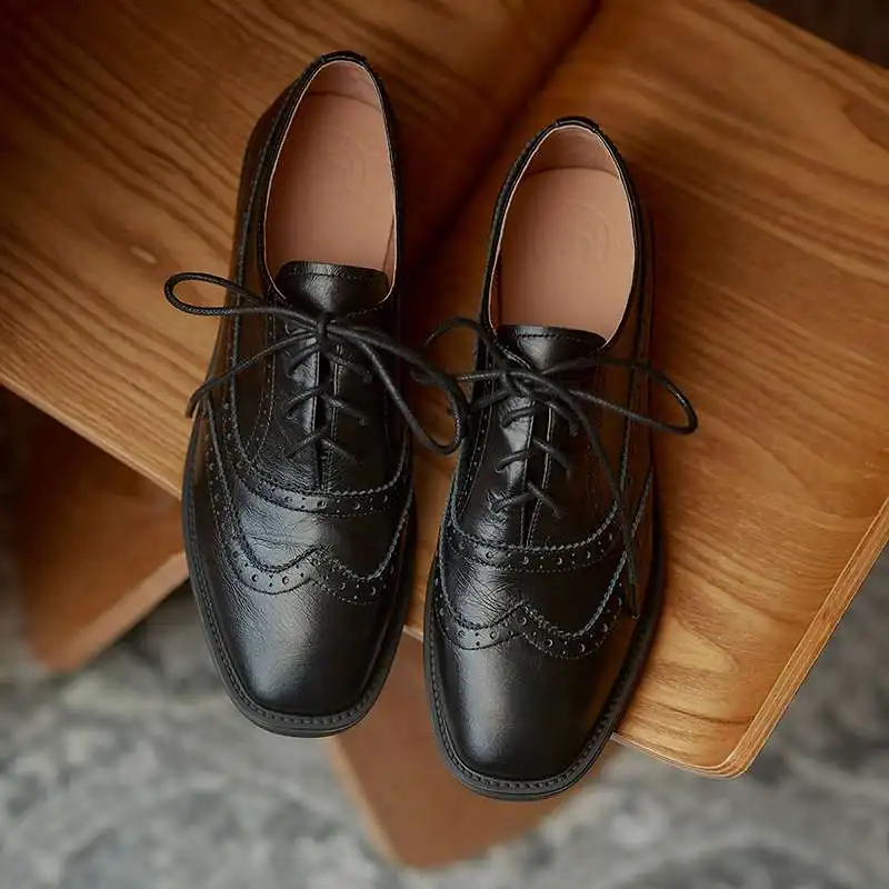 

Krazing pot 2021 new genuine leather square toe med heel cross-tied classic colors beauty lady dating modern women pumps L2f3