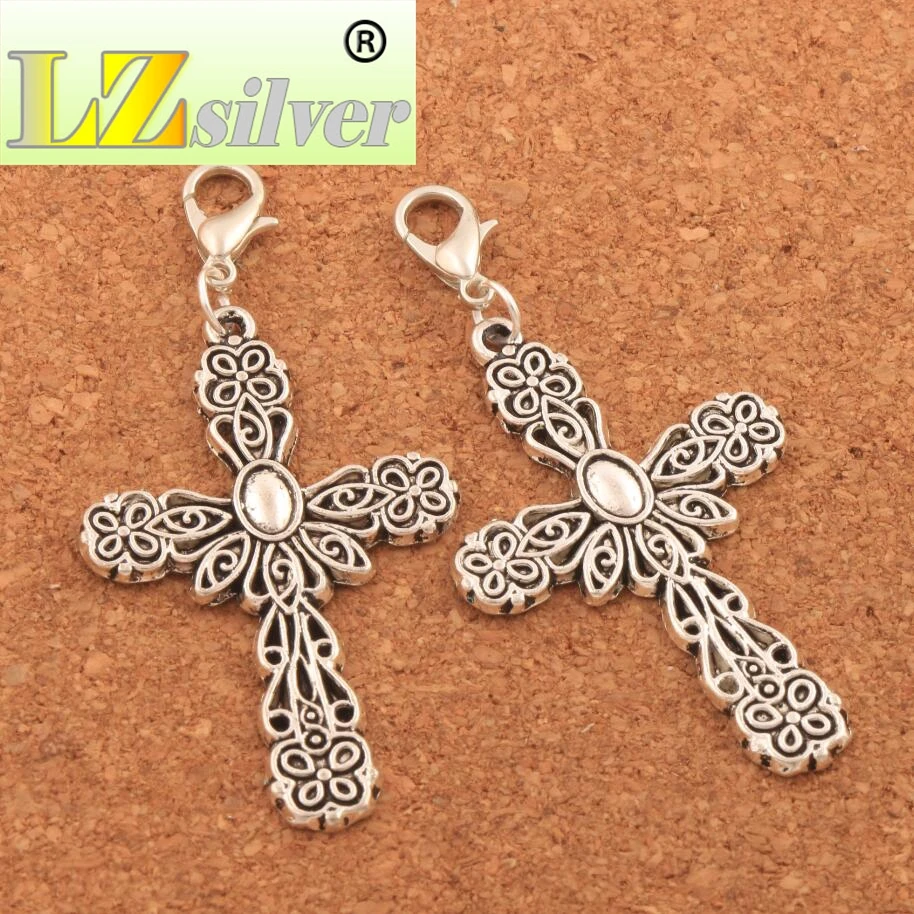 Eye Flower Filigree Design Cross Charm Beads 59x28mm 60PCS Zinc Alloy Floating Lobster Claw Clasp Charm Beads C444