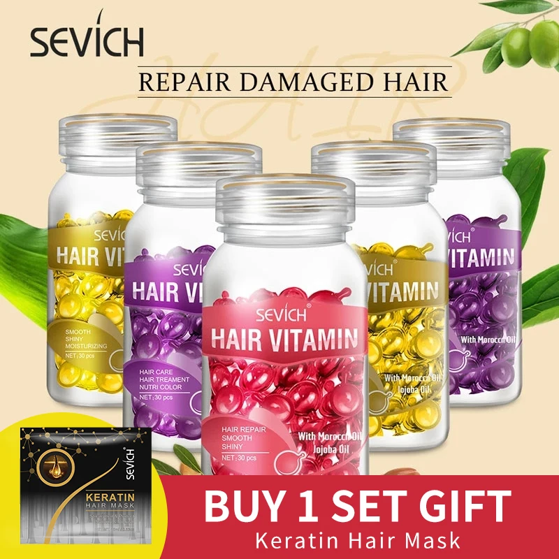 Sevich 3PCS/SET Keratin Complex Oil Hair Vitamin Capsule Set  Moroccan Hair Care Oil Smooth Repair Damaged Hair Treatment Serum