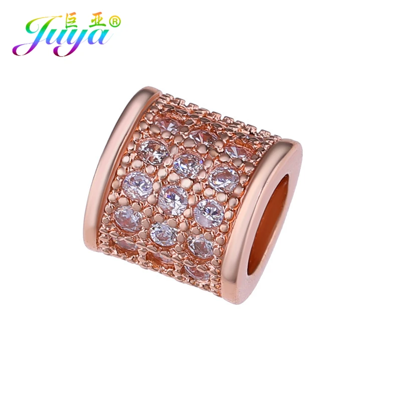 Juya DIY Металлические разделительные бусины поставки микро проложить Шампанское Циркон Шарм с большим отверстием бусины для ручной работы Натуральное изготовление каменных ювелирных изделий - Цвет: Rose Gold