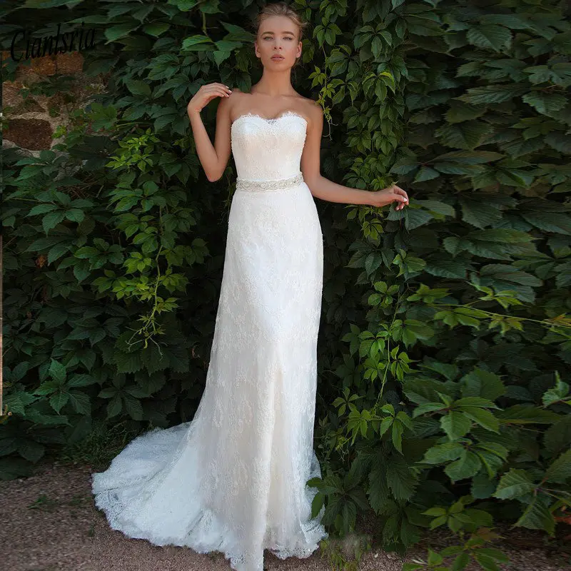 

Женское длинное платье-русалка без рукавов, элегантное кружевное свадебное платье с поясом и кристаллами, свадебное платье