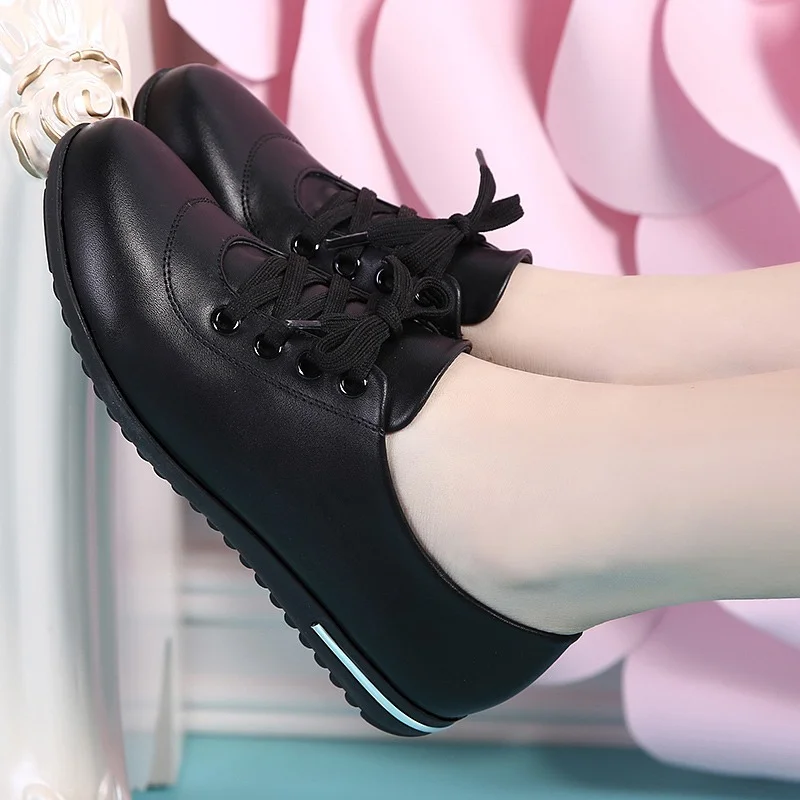 

Туфли женские из натуральной кожи, на шнуровке, круглый носок, резиновая подошва, топ-сайдеры, балетки, плоская подошва, Ретро стиль, повседн...