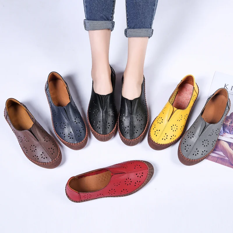 

Xpay Women Flats Summer Leather Shoes With Low Heels Slip On Casual Flat Shoes Women Loafers Soft Nurse Ballerina Shoes Big Size