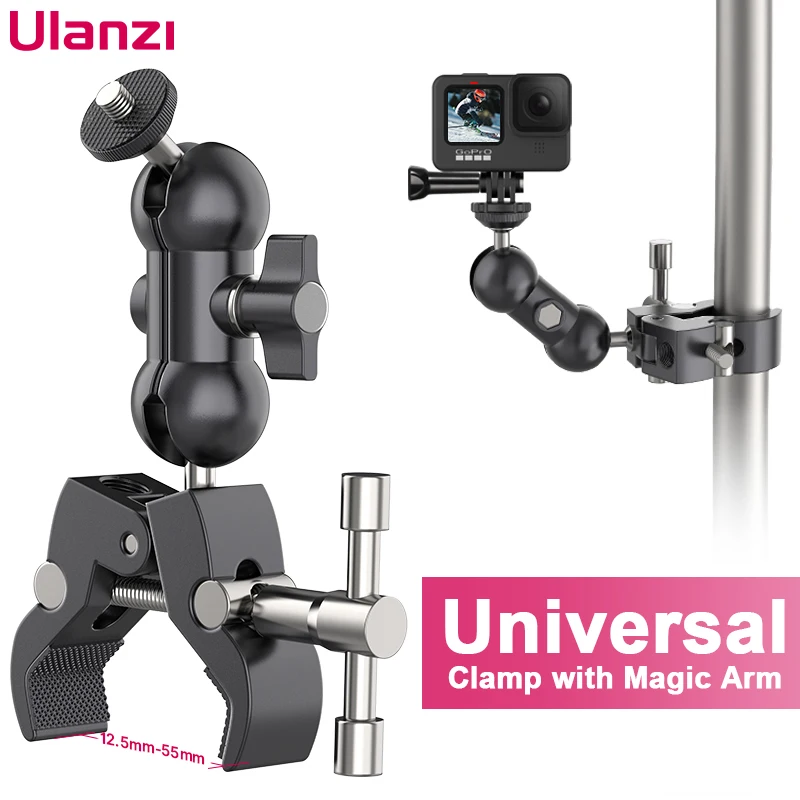Braçadeira com Duplo Mágico para Câmera Monitor de Vídeo Fio para Hastes Ulanzi Metal Super Ballhead Braço Luz Mic Braçadeira 1 – 4 3 8 Gancho