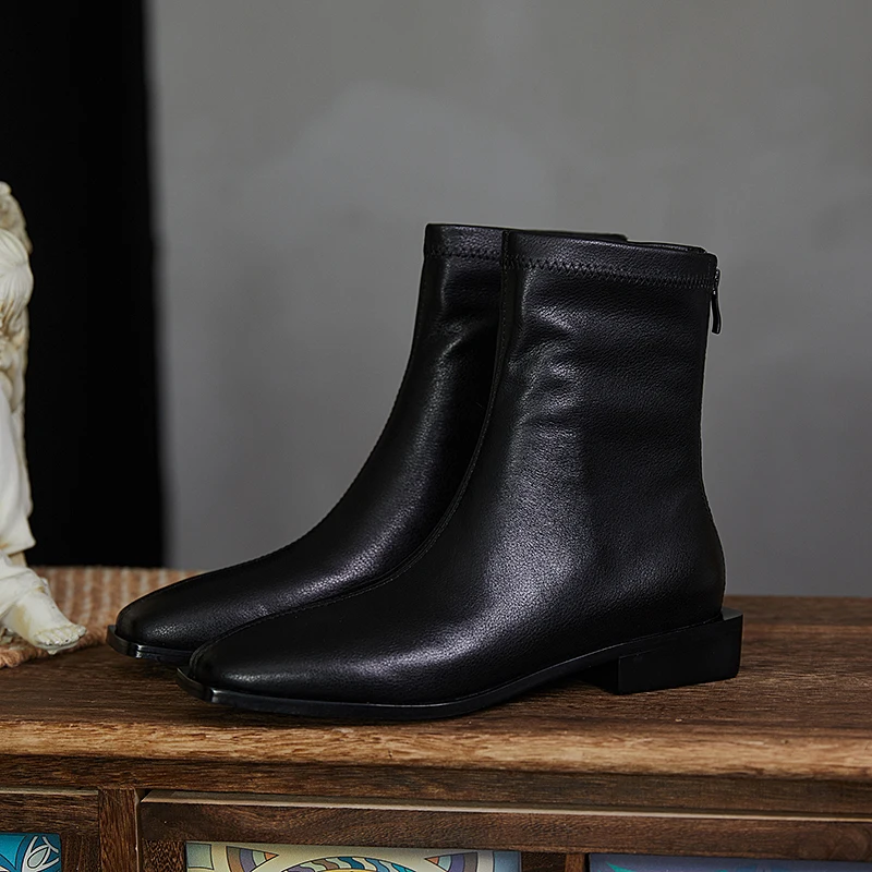 

Boots For Women Withlow Heels Genuine Leather Chunky Heels Shoes Woman 2020 Winter Party Dancing Ankle Boots Girls