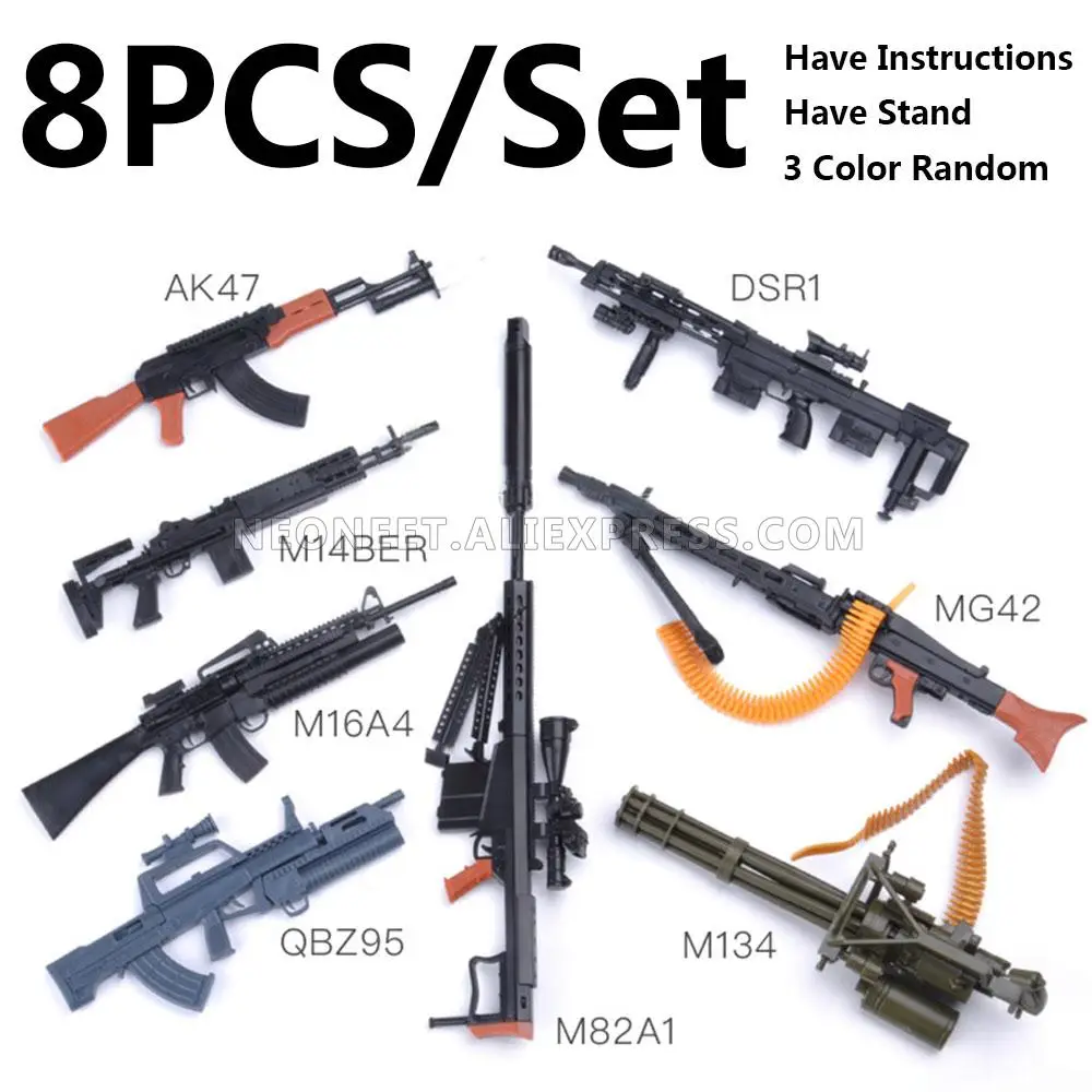 

1/6 AK47 M14 95 M82A1 MG42 M16A4 M134 Minigun Gatling Machine Gun Toy Gun Model For 12" Action Figures DSR1 Grenade Launcher