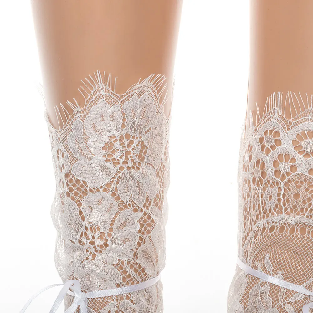 Женские белые черные Ажурные кружевные носки с цветочным рисунком прозрачные