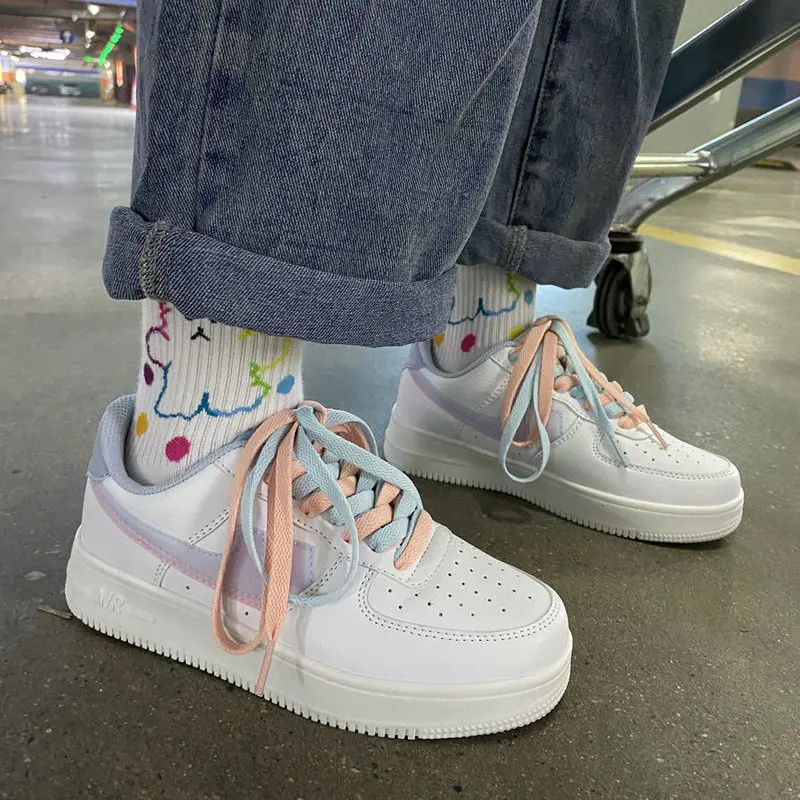 

Women's Casual Shoes Running Shoes Skateboard Shoes Breathable Platform Autumn Shoes White Blue Pink Low-top Vulcanize Shoes