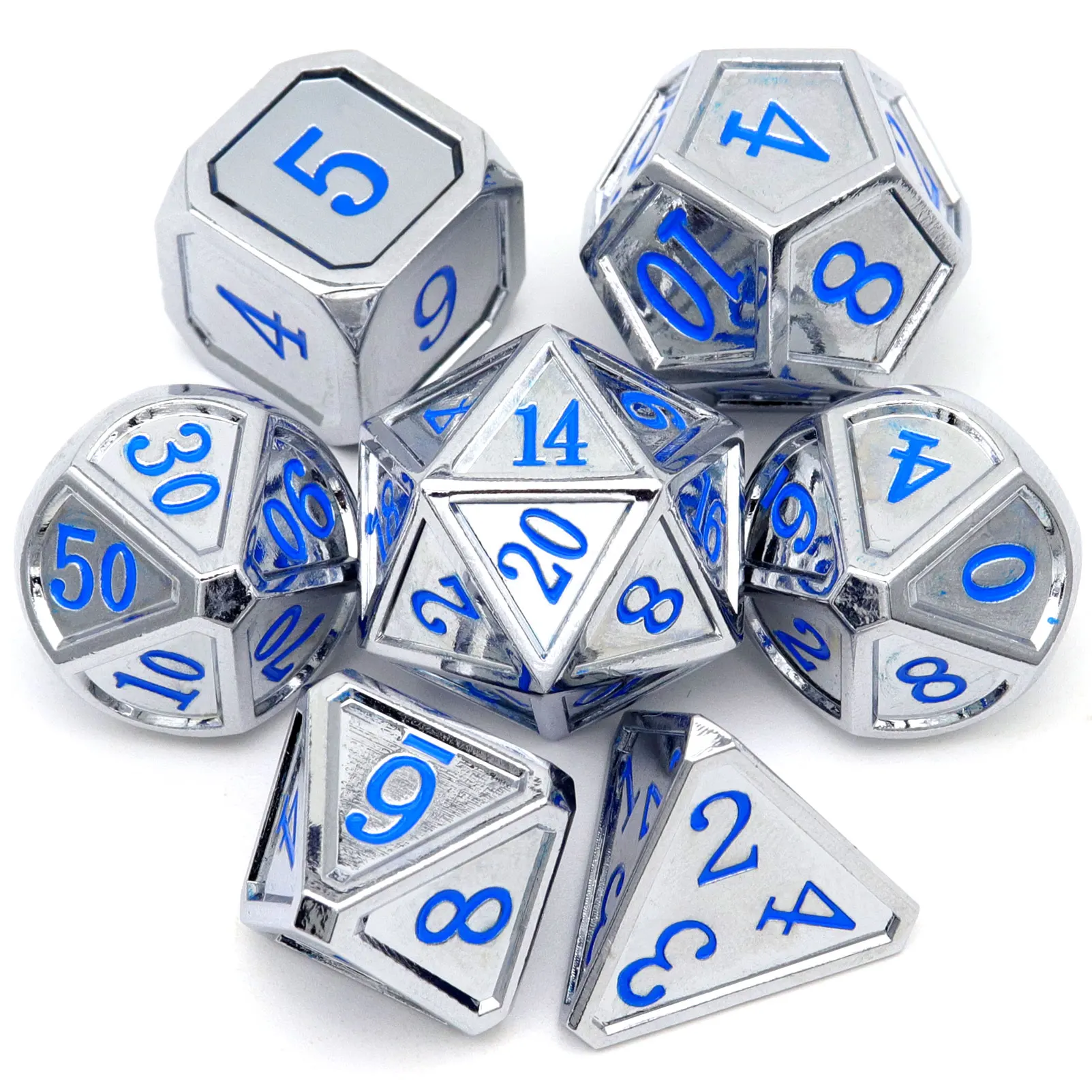 

Haxtec металлические игральные кости DND комплект Классическая коллекция D & D многогранные кубики для TTRPG-серебристый синий цифры
