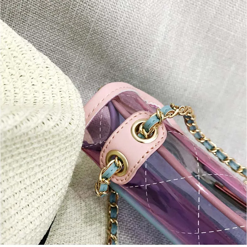 

New Fashion Transparent Women Shoulders Bag PVC Hasp Soft Pink Crossbody Handbag Solid Single Strap Mini Messenger Bags Travel