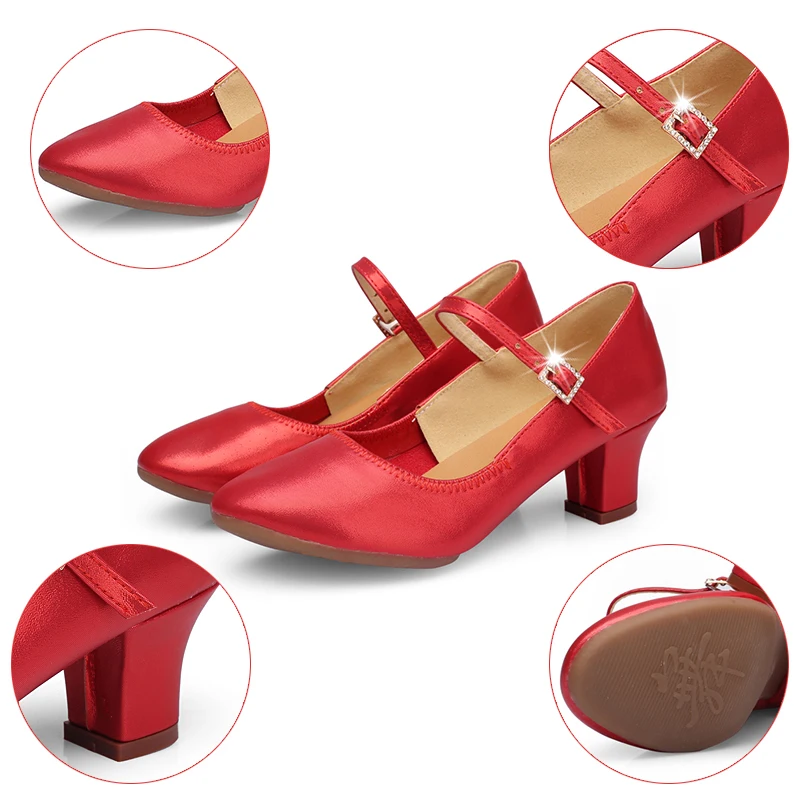 Women's Shoes Closed Toe Dance Shoes Ladies Girls Tango Footwear Red/Silver/Gold Social Dancing Shoes Salsa Sandals 5CM Heels