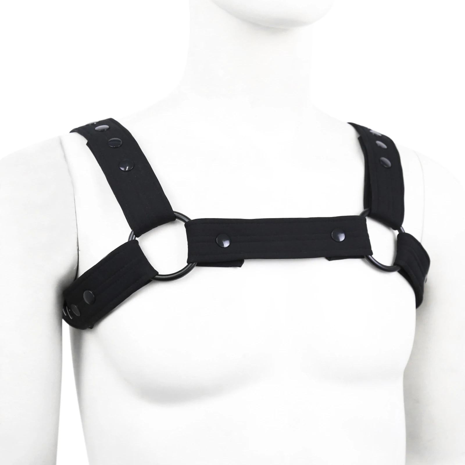 Men Elastic Chest Strap Harness Show Muscle With Metal O-Rings For Fancy Club Party Costume