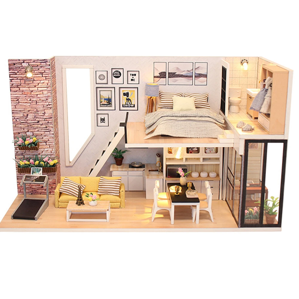 

DIY Hut Apartment Room Doll House Toys Kit Handmade Manual Assembling Model Furniture 3D Wooden Miniature Doll House