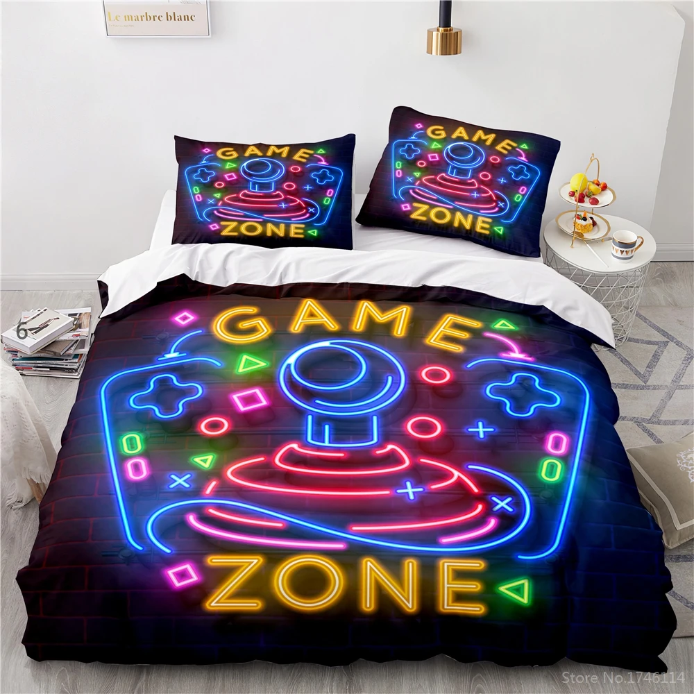 

Black and White Bedding Set Queen King Size Gamepad Games Controller Print Comforter Cover with Pillowcase Duvet Cover Set Gift