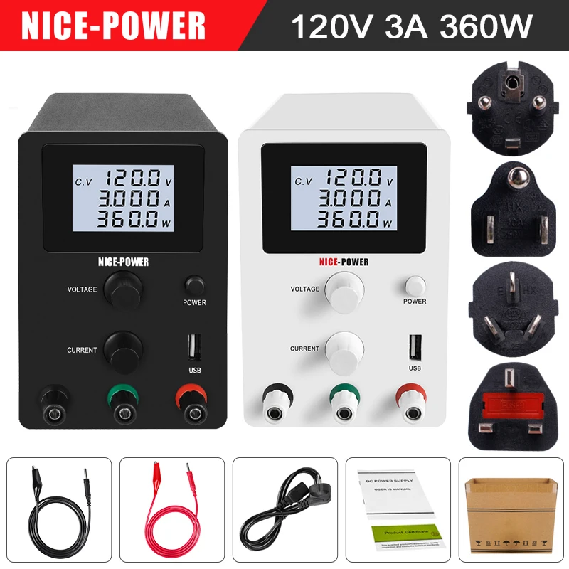 

NICE-POWER Adjustable Switching Power Supply Unit Lab DC 120V Voltage Stabilizer 4-digit LCD Display R-SPS1203D For Phone Repair
