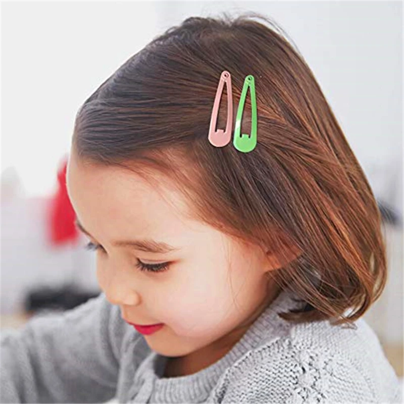 

50pcs/lot Hairpins Hair Clips Barrettes Pins Hairgrip Candy Colorful Snap Waterdrop Kids Hair Accessories For Women Random BCC05