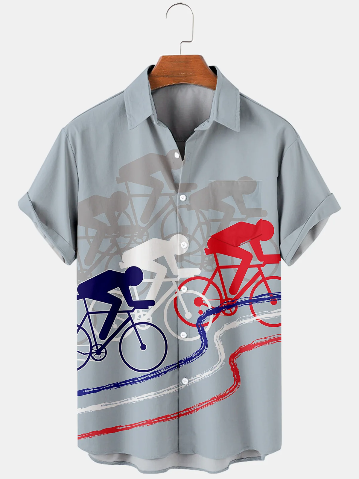

2021 Summer Short-Sleeved Shirt Bicycle Digital PrintMen'S