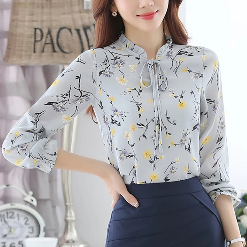 Fanco Blusas Femininas, модные цветочные топы и блузки, осенние женские рубашки с длинным рукавом, шифоновые женские блузки с принтом
