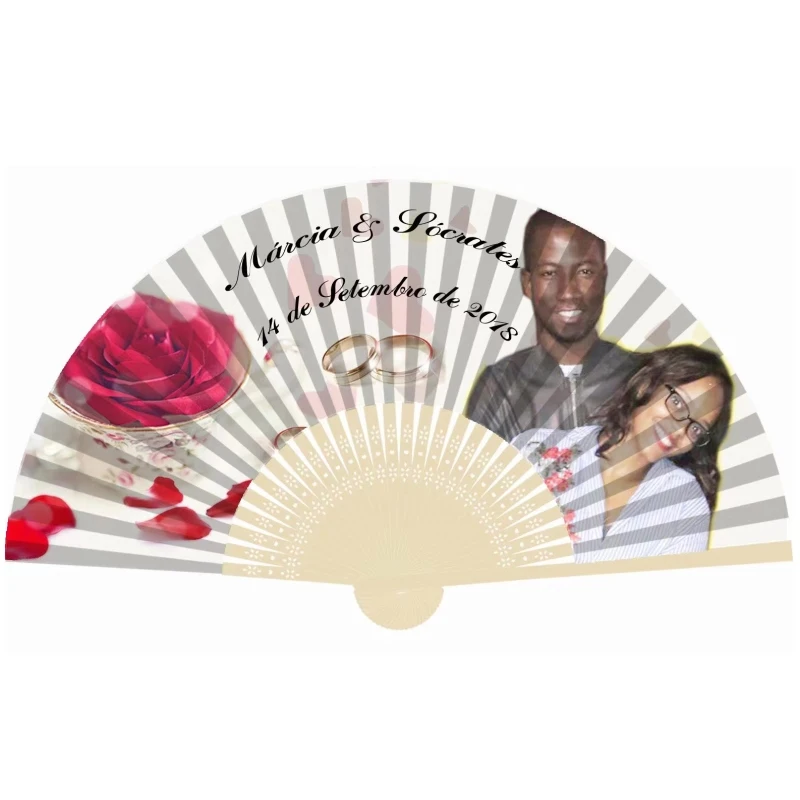 

60PCS Personalized Pictures Chinese Fabric Folding Fan For Wedding Customized Hand Held Souvenir Gift & Party Favors