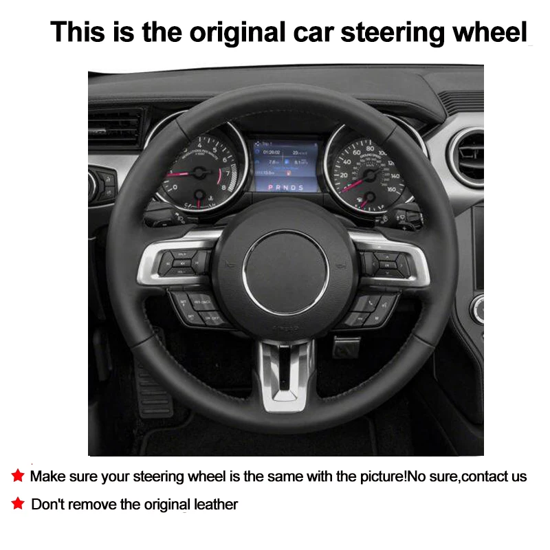 Фото Ручной швейный чехол рулевого колеса автомобиля Volant Funda Volante для Ford Mustang 2015 2016 2017 2018-2020 Mustang GT GT350R 2015-2020 №2