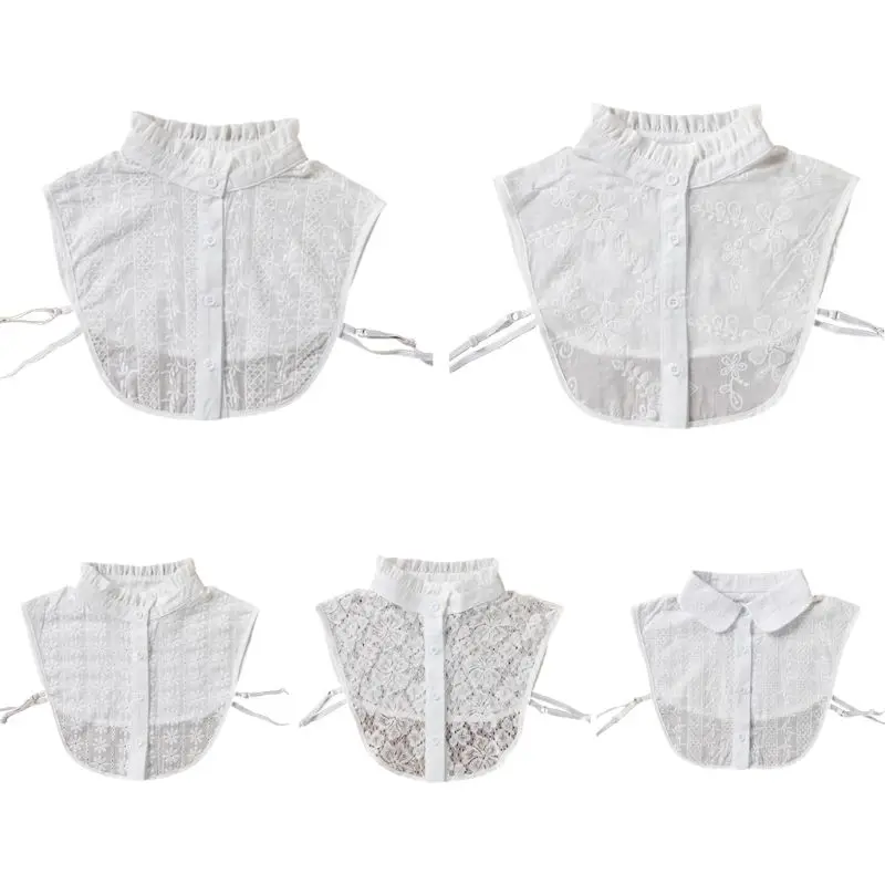 

Fresh Style Women Ruffles Stand Fake Collar Embroidery Floral Lace Half-Shirt 2XPC
