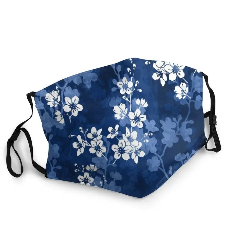 

Breathable Sakura Blossom In Deep Blue Mask Adult Flowers Floral Cherry Mask Men Women Anti Haze Protection Respirator Muffle