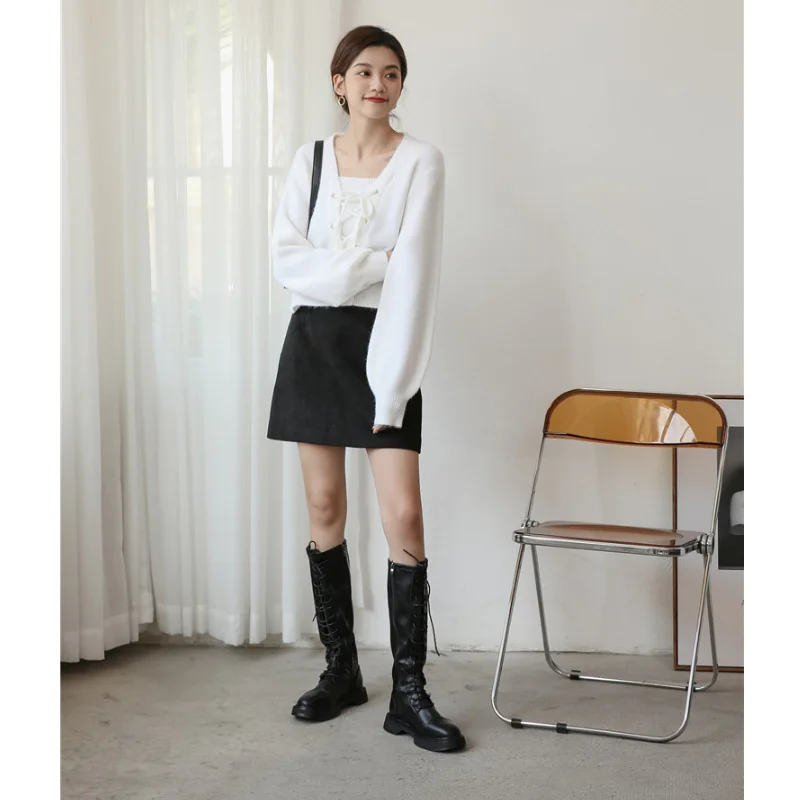 

2020 зимний осенний теплый женский свитер с длинным рукавом, Модные женские пуловеры с квадратным воротником, однотонные вязаные винтажные С...