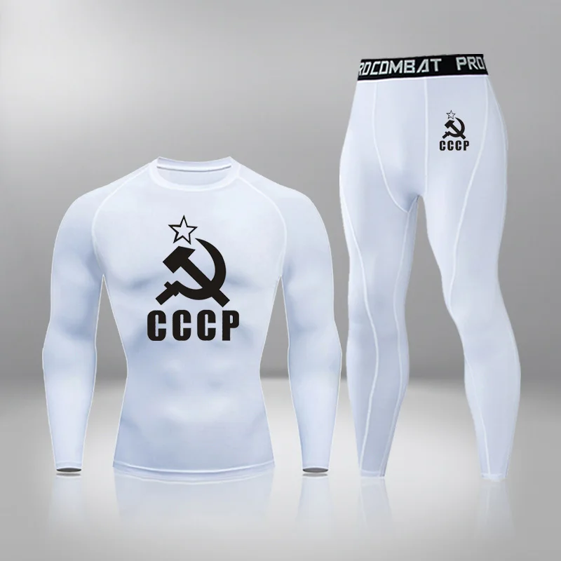 

Thermal Underwear Workout Clothing Men's Sports Underwear Compression Tights Long T-Shirt Leggings 2 Pieces Gym Running Suit 4XL