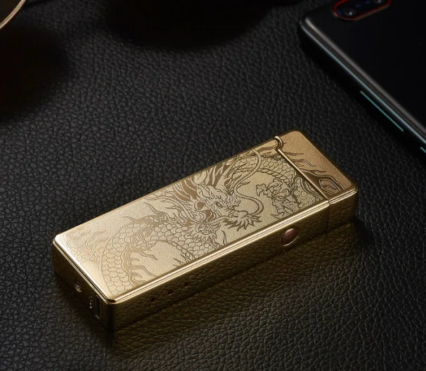 Зажигалка USB Электронная плазменная Зажигалка для курения Электронная зажигалка с выгравированным именем - Цвет: gold