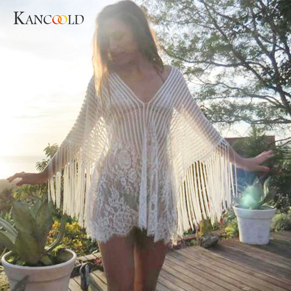 Белая Пляжная накидка с бахромой пикантное купальное платье туника цветочным