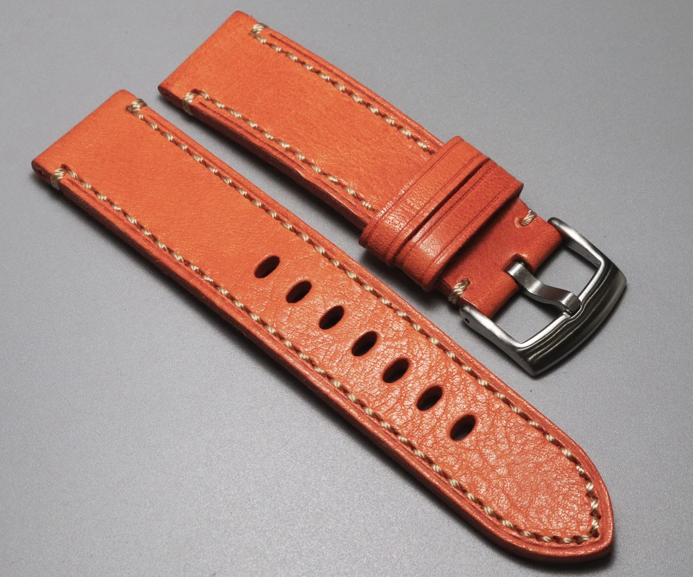 20 22mm New Listing Handmade Thick Cowhide belt Watch Straps High-end Genuine Leather Watchband Man Watch Straps Orange Bracelet