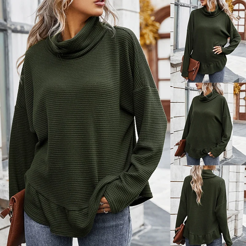 

Casual Pullovers Women Long Sleeve Turtleneck Autumn Winter Clothes Female Loose Streetwear Blouses and Tops