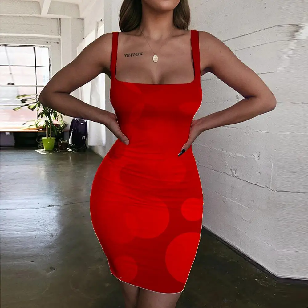 

KYKU Brand Christmas Dress Women New Year 3d Print Red Ladies Dresses Christmas Tree Halter Sleeveless Womens Clothing Plus Size