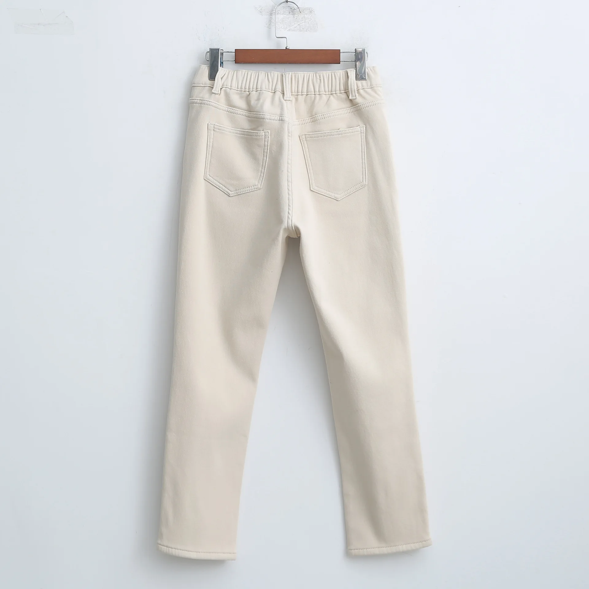 

Winter Women Jeans Oversize Warm Pencil Pants Beige Lined Fleece Stretch Denim Small Straight Trousers Slim Fashion 2020 New